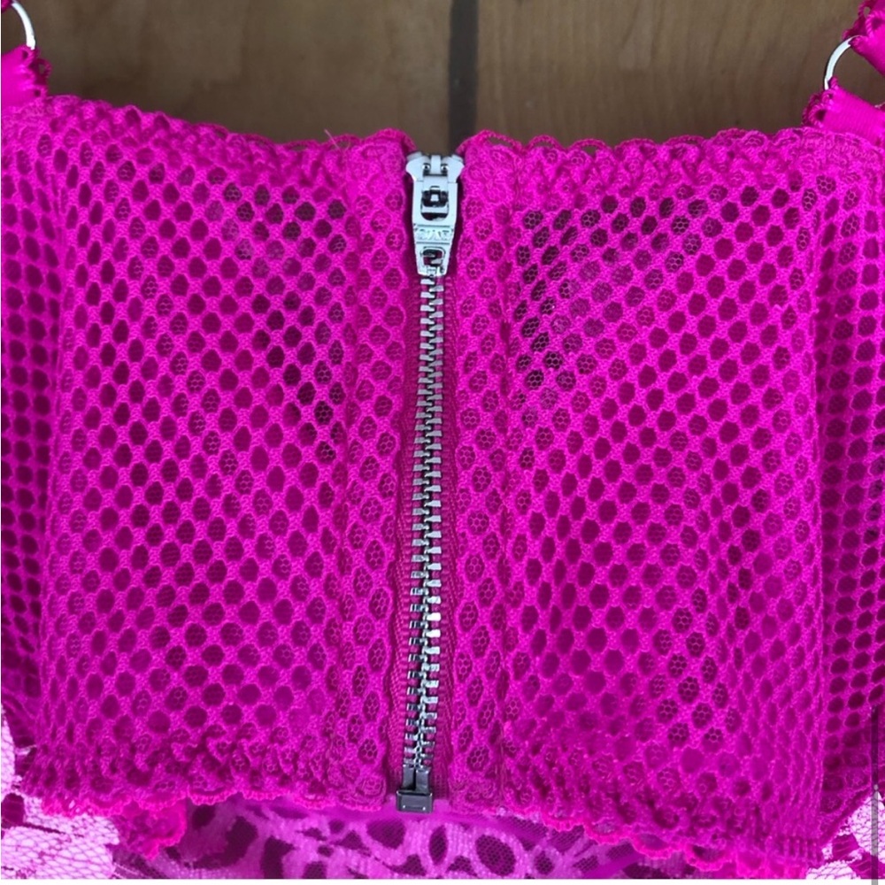 VICTORIA’S SECRET Dream Angels Eyelash Bra Floral Lace Long Line Demi Pink 36D - Picture 10 of 15